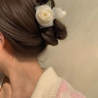 กิ๊บติดผม รูปดอกกุหลาบจําลอง แฟชั่นเกาหลี กิ๊บติดผมลายดอกไม้ ยางรัดผมลายดอกกุหลาบ