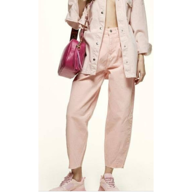 กางเกงยีนส์ขายาวเอวสูงทรงกระบอกพองๆ C&A Balloon Mid-Rise Waist Jeans เข้าใหม่ สีส้มพี