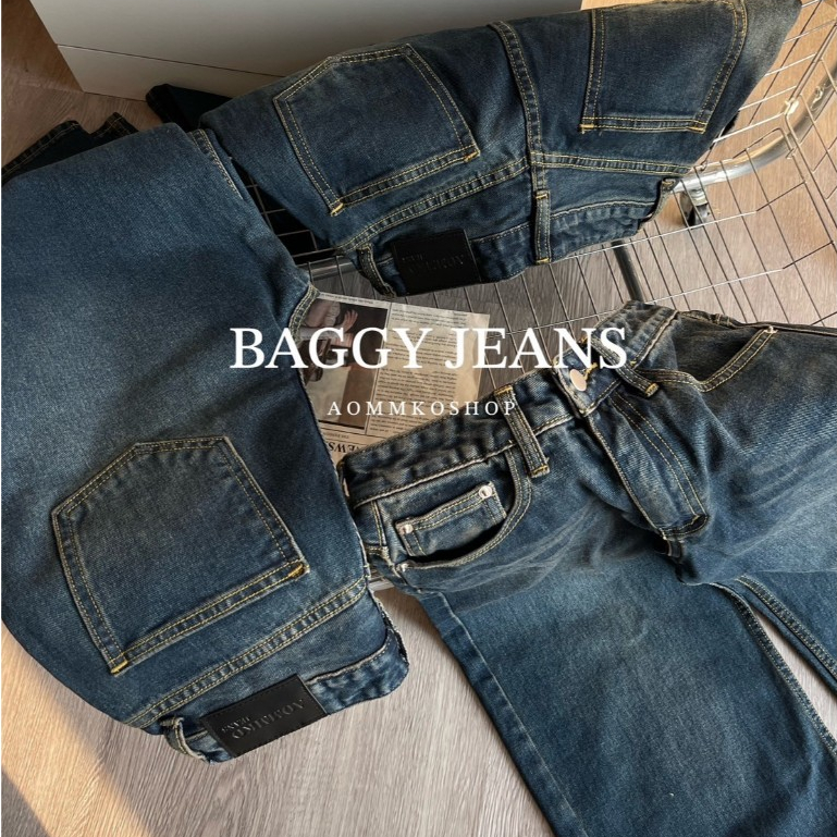 Baggy Jeans กางเกงยีนส์ทรง Baggy ผ้าไม่ยืด(Size S-3XL) สาวอวบใส่ได้ AOMMKOSHOP - P09