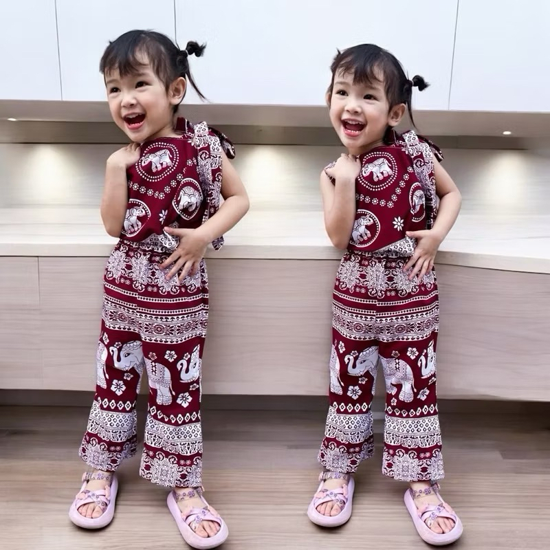 ชุดเซ็ทช้างไหล่เบี่ยงเด็กผ้านิ่มใส่สบาย