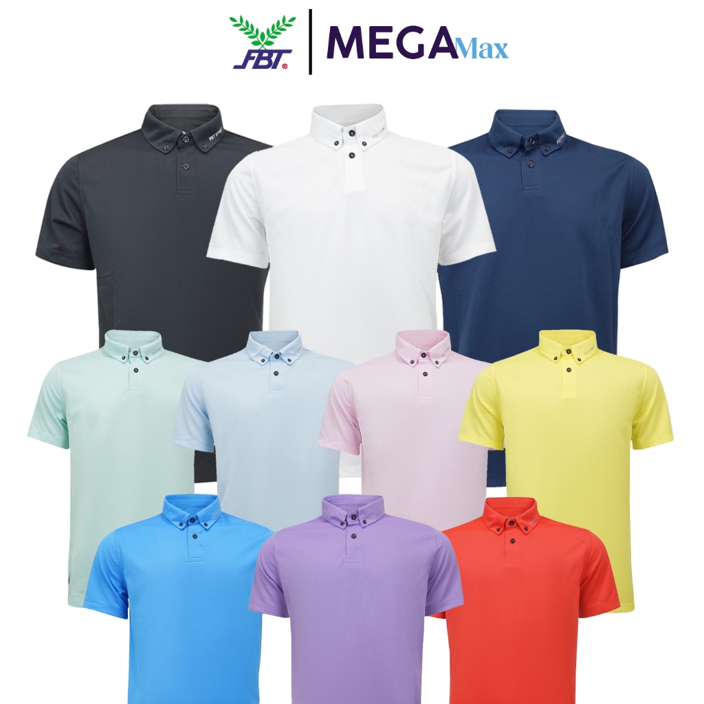 โปโล FBT B2C414 มีกระดุมปก เอฟบีที เสื้อโปโล สีล้วน พิมพ์แบรนด์ที่แขนและปกเสื้อ