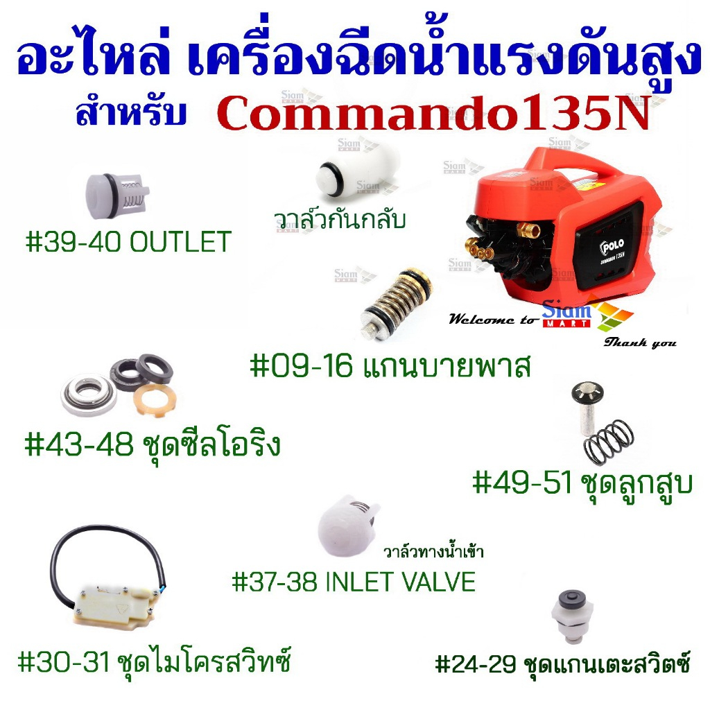 อะไหล่ สำหรับ เครื่องฉีดน้ำแรงดันสูง สำหรับ รุ่น Commando135N