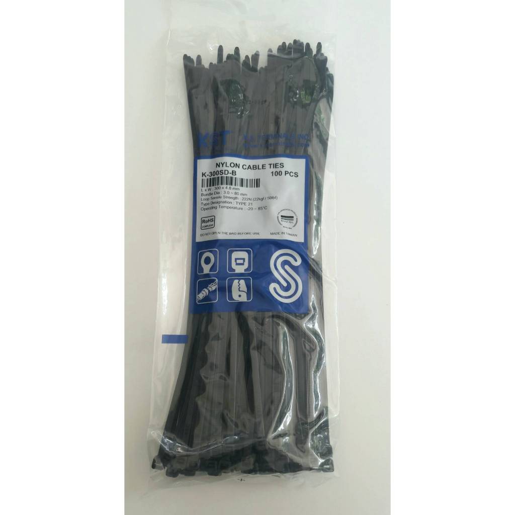 เคเบิ้ลไทร์ไนล่อน Nylon Cable Ties  ยี่ห้อ KST (Taiwan) มีขนาด 4-15 นิ้ว สีขาว/ดำ บรรจุถุงละ100เส้น - รูปที่ 5