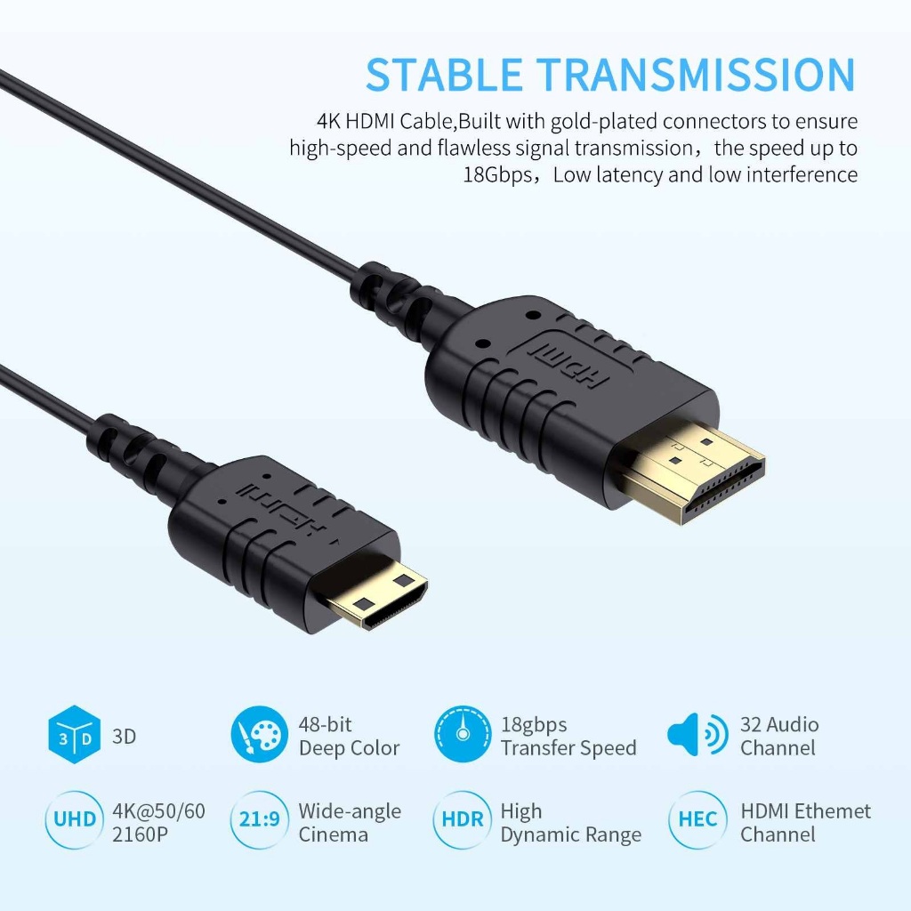 Feelworld Mini HDMI to HDMI [4K@60Hz 2160p] สายอ่อน 2.5mm ยาว 100cm