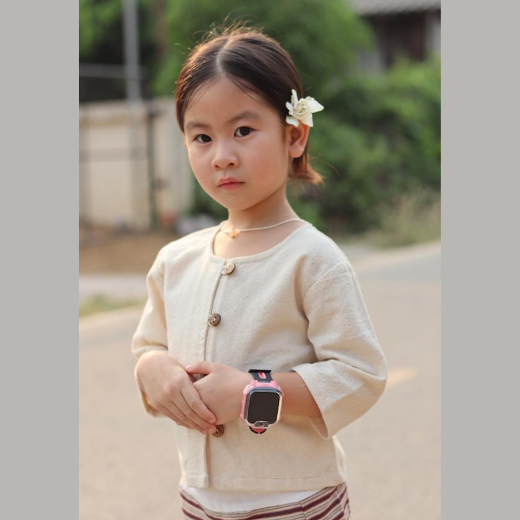 เสื้อกาสะลองเด็ก แขนสามส่วน สีดิบธรรมชาติ