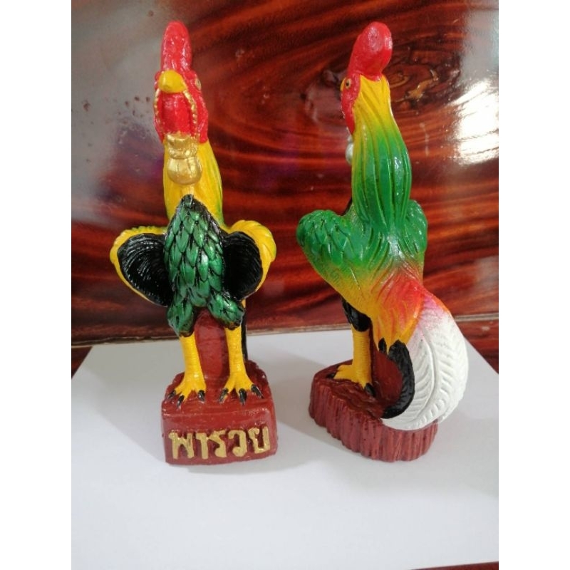 ไก่แก้บนไหว้ไอ้ไข่วางศาลบูชา22ซม.1คู่สีสวย