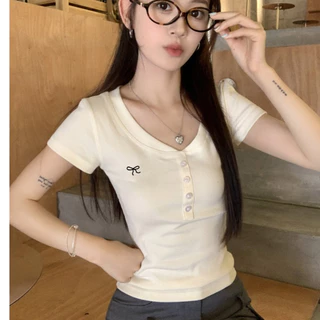 FASHION.61 เสื้อยืดแขนสั้น แฟชั่น คอวี สุดเก๋ ผ้านุ่มใส่สบาย รุ่น WT80