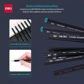 ดินสอเขียนแบบ Deli (2H/HB/2B/4B/6B/8B/10B/12B) 1 กล่อง บรรจุ 12 แท่ง สำหรับงานศิลปะ ดำเข้มชัด Pencil