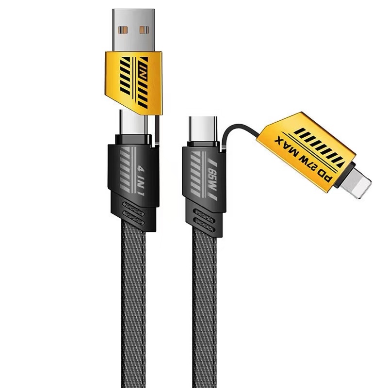 ￼สายชาร์จเร็ว 4IN1 รองรับการชาร์จเร็วสูงสุด 65W และเหมาะสำหรับ iP Type C ขนาดเล็ก ชาร์จเร็ว สําหรับอุปกรณ์ทุกประเภท