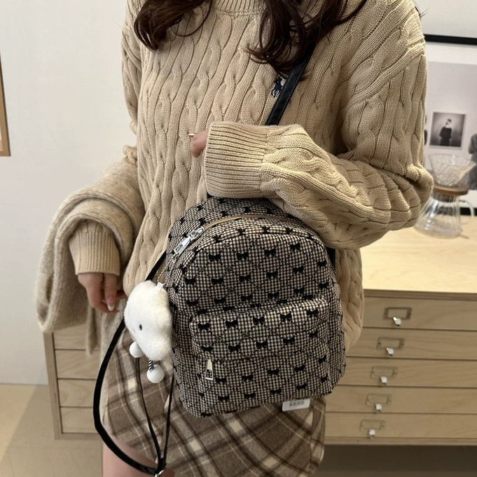 GUCSELECTED(B2296) กระเป๋าเป้มินิ-ลายสก็อต-โบว์ (ขนาด10นิ้ว)