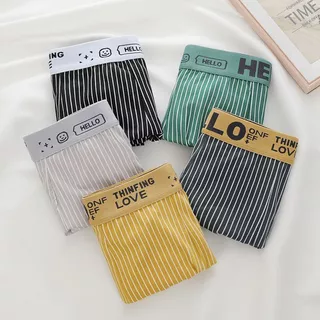 กางเกงในผู้ชาย HELLO boxer ผู้ชาย ลายทาง ตัวอักษร สวมใส่สบาย ราคาถูก ทนทาน ไซซ์ใหญ่ กางเกงในผู้ชาย
