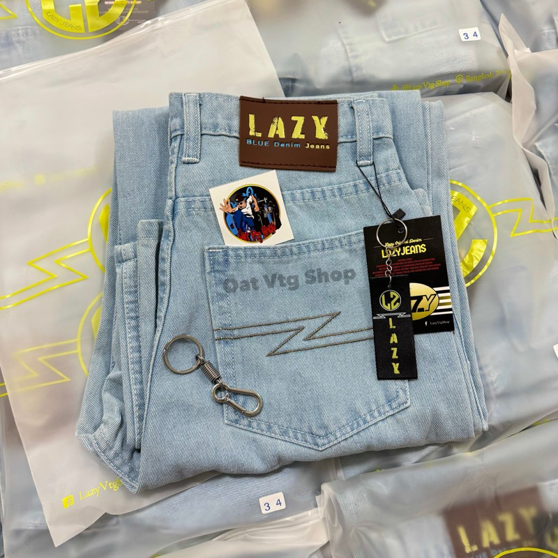 กางเกง LAZY สีบลู 14ออนซ์ แถมป้ายห้อย+ตะขอ