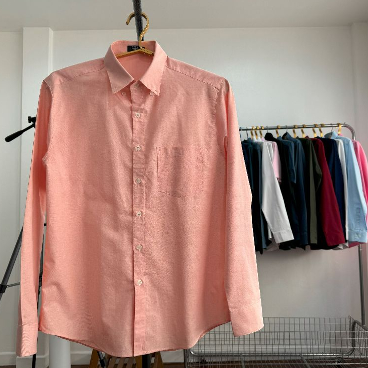 เสื้อเชิ้ตแขนยาวสีโอลด์โรส คอปก มีกระดุมปก M-L-XL-2XL