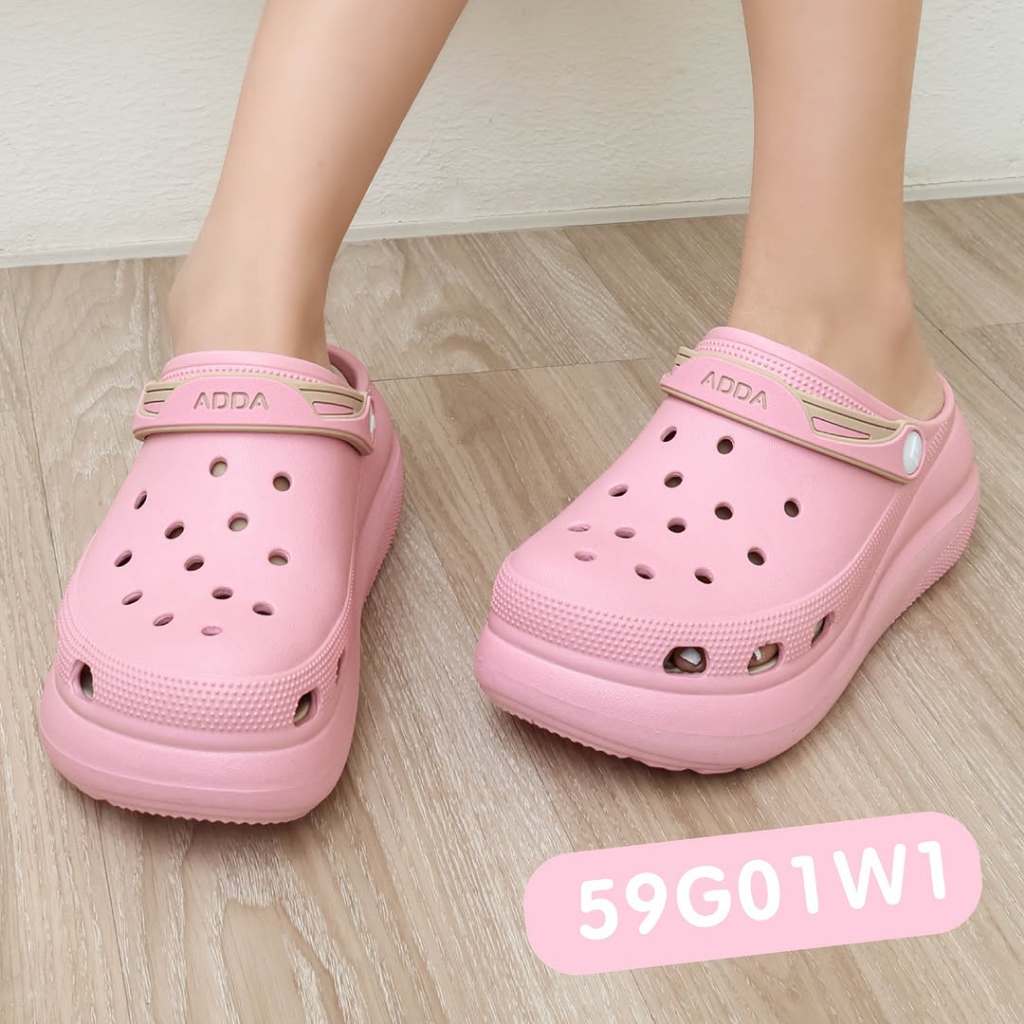 รองเท้าหัวโต ส้นตึก ดีไซน์มินิมอล  ADDA รุ่น 59G01W1 เสริมส้น สูง 2.5 นิ้ว (ไซส์ 4-7)