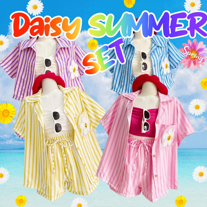 mayylody Daisy SET ชุดเซ็ต3ชิ้น เสื้อคลุม + สายเดี่ยว + กางเกงขาสั้น ลายริ้วเกาหลี สีหวานพาสเทล ต้อนรับซัมเมอร์สุดๆ