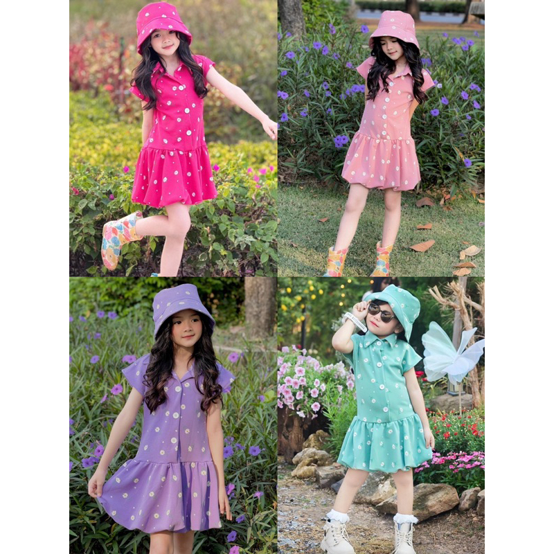 ชุดเดรสบอลลูน + หมวก ลายเดซี่น่ารักๆ ซัมเมอร์นี้ห้ามพลาดกันน๊ามี 4 สีจ้า