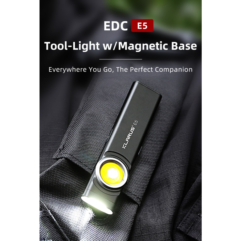 ไฟฉายKlarus Tool Light E5 เอนกประสงค์ พกได้ทุกเวลา  เล็ก เบา แบน COBสำหรับงานช่าง 2 หลอดเป็นไฟฉายและ
