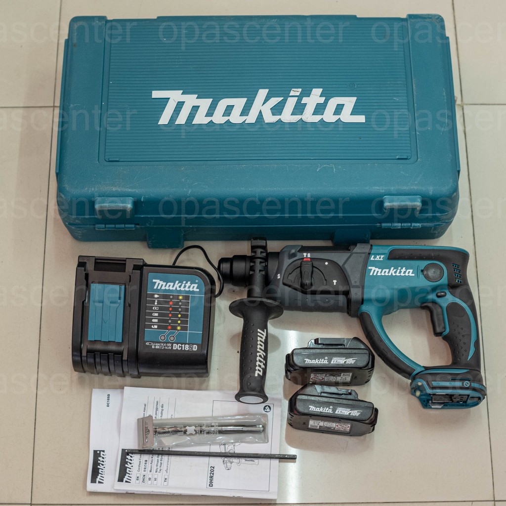 *มือสอง*สว่านโรตารี่ไร้สาย MAKITA รุ่น DHR202SYE กำลัง 18 โวลต์ แบต2ก้อน ที่ชาร์ท กล่อง