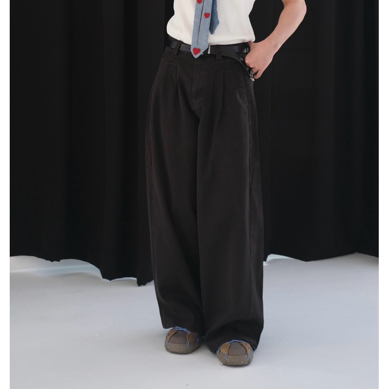 LEELA - DARK BROWN TROUSER - กางเกงขากระบอกใหญ่