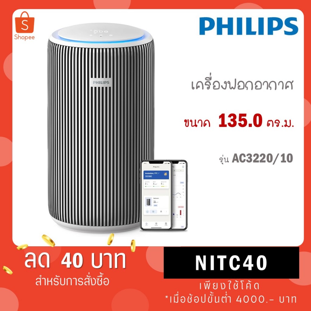 Philips เครื่องฟอกอากาศ รุ่น AC3220/10 (สำหรับห้องขนาด 135 ตร.ม.)