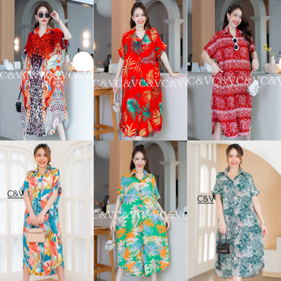 เดรสยาว ปกเชิ้ต กระดุมหน้า เดรสผ้านิ่มพลิ้วทรงสวย มีกระเป๋า สวมใส่สบาย คุณภาพดีจ้า