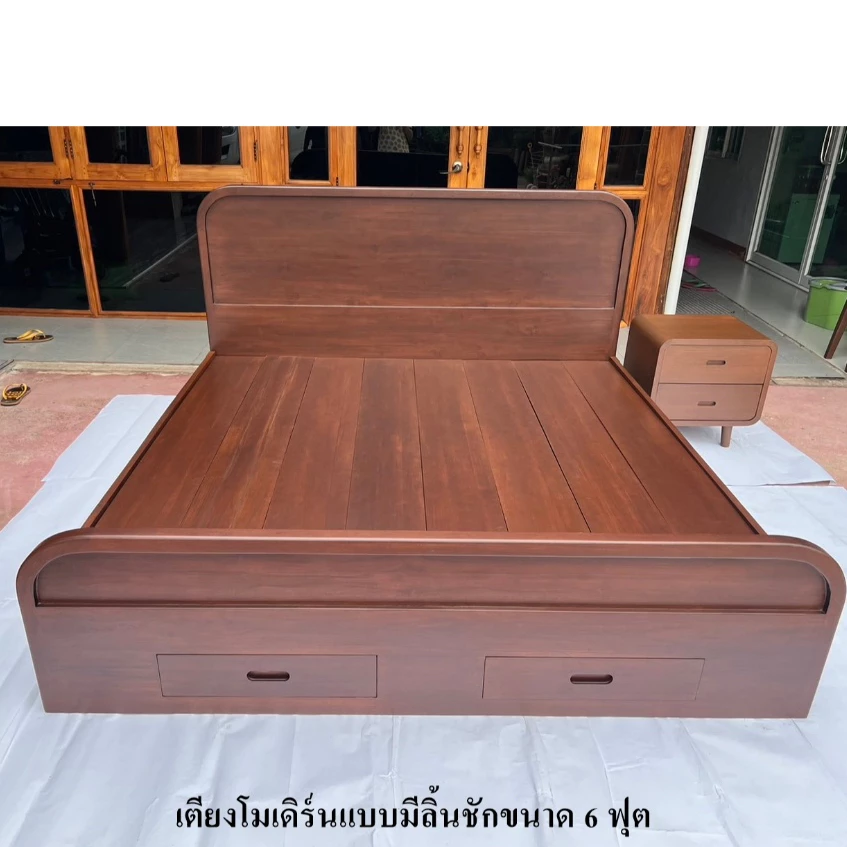 เตียงโมเดิร์น แบบมีลิ้นชักท้ายเตียง ขนาด5,6ฟุต เตียงไม้สักทอง สินค้าคุณภาพ (พร้อมยกติดตั้งฟรี ส่งฟรี ยกเว้นภาคใต้) TE049 thumbnail 4