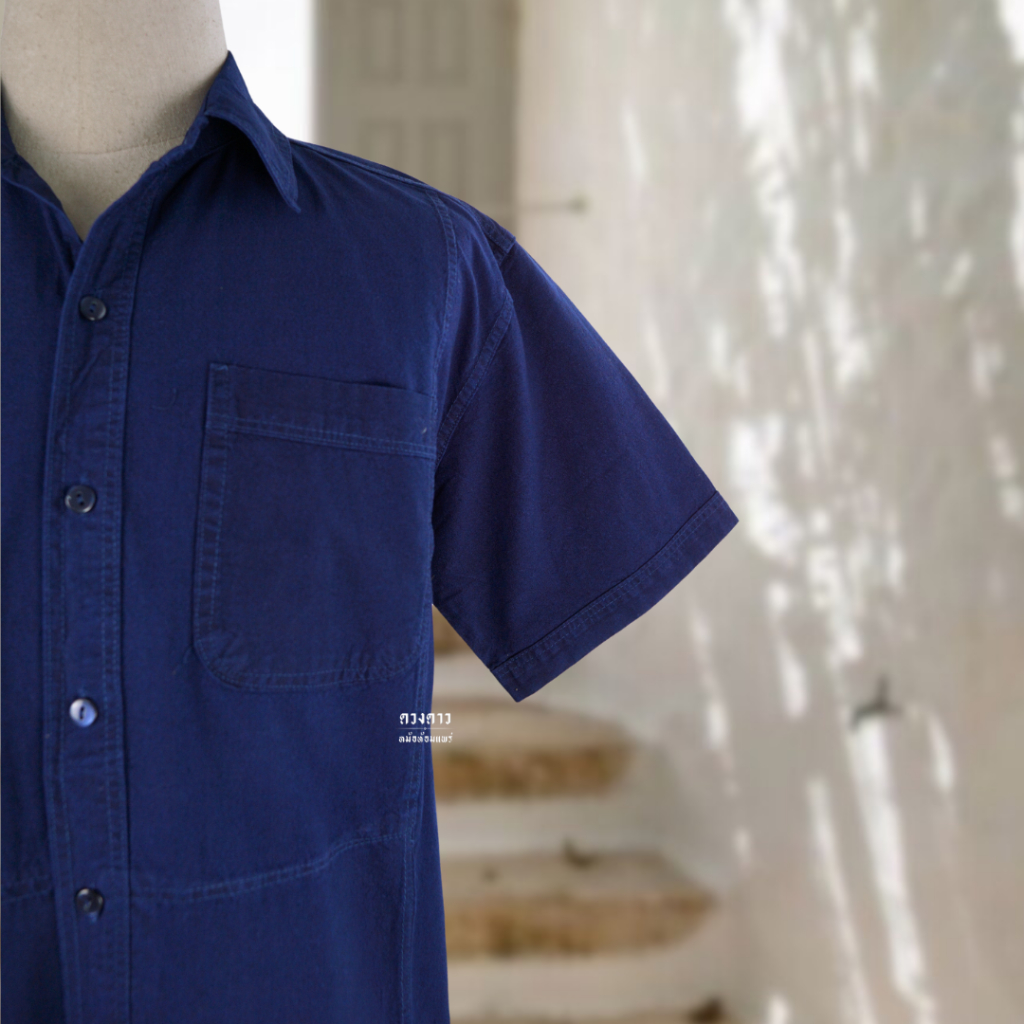 [ดวงดาวหม้อห้อมแพร่] เสื้อหม้อห้อมซาฟารี แขนสั้น เชิ้ต 4 กระเป๋า
