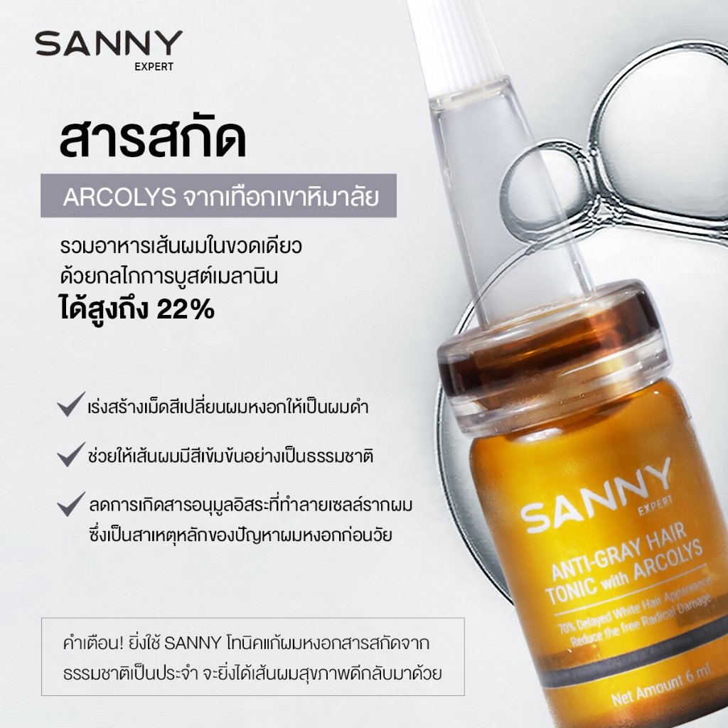SANNY ANTI-WHITE HAIR TONIC เซรั่มหยุดผมหงอก ปิดผมขาว กระตุ้นเม็ดสี ขนาด7ml.  โดย mall to more - รูปที่ 2