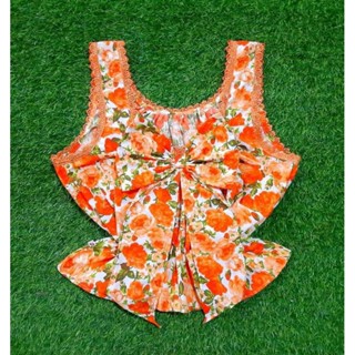 เสื้อคอกระเช้าเด็กโบว์หลัง#เสื้อคอกระเช้าลายดอกแฟชั่น