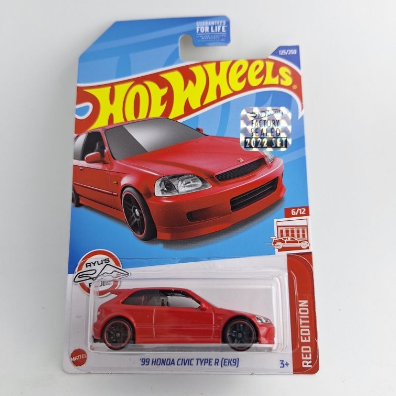 รถเหล็ก Hotwheels 99 HONDA CIVIC TYPE R EK9 สีแดง factory sealed 2022 (ib59)