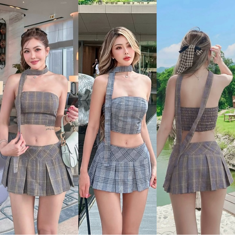 HH627🩶 Gingham Grey Skirt Set (690.-)