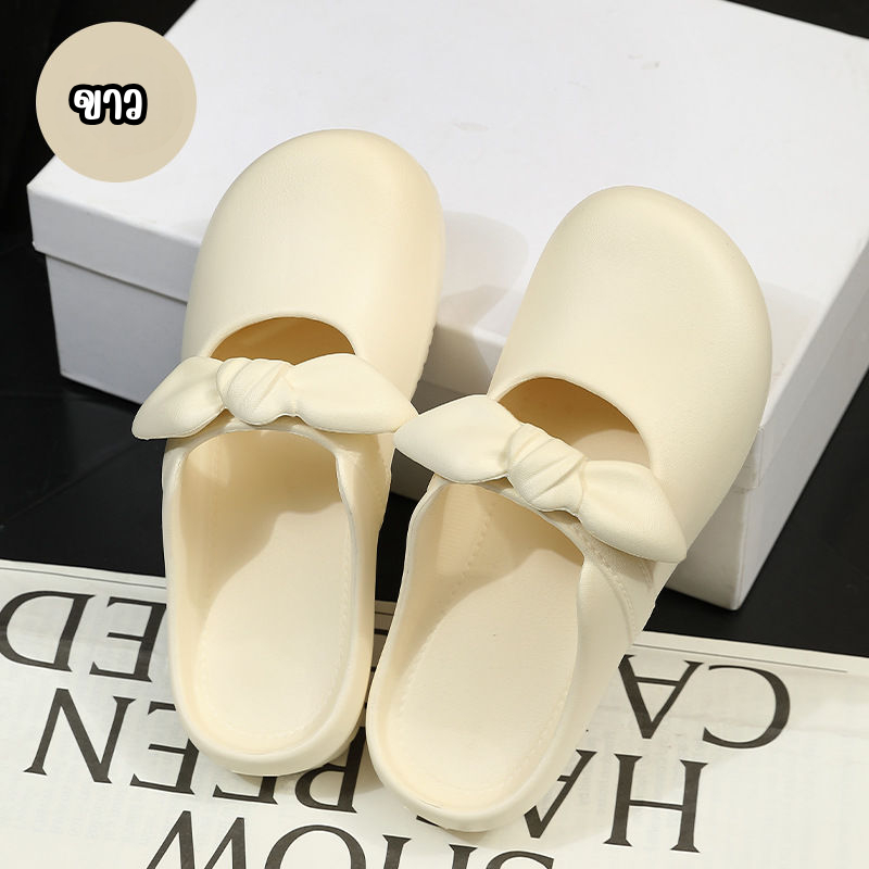 รองเท้าคัชชูเปิดส้นแฟชั่นผู้หญิง แต่งด้วยโบว์ผูก น้ำหนักเบา ใส่สบาย แนะนำ+เพิ่ม1ไซส์