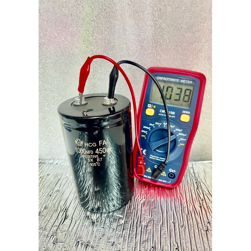 Capacitor 1000UF 450V ขนาด12x7.5CM. Hitachi คาปาซิเตอร์ของใหม่ Cหัวน็อต ของแท้ของใหม่ C1000UF 450V C