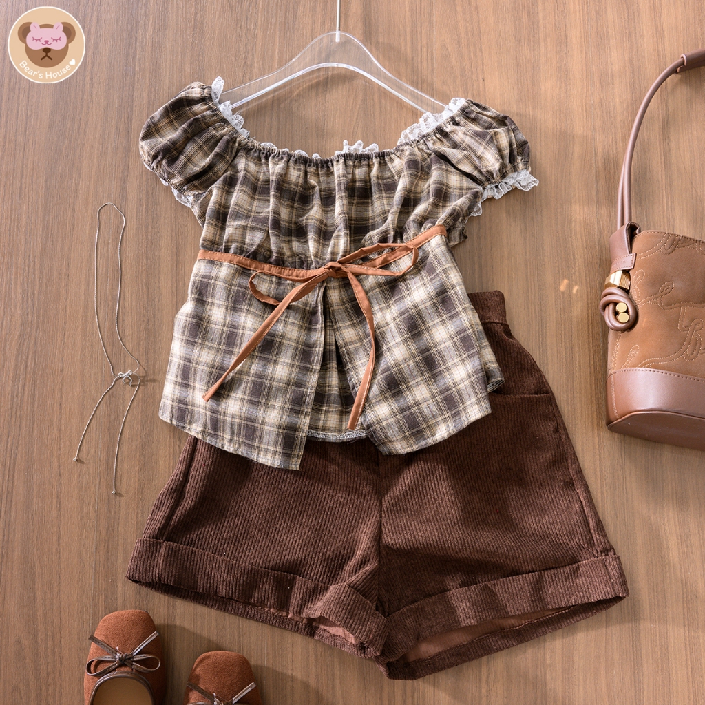 [ลูกค้าใหม่1บาท] Bagal Scott Crop เสื้อแขนตุ๊กตา ผู้หญิง เสื้อเเขนพอง เสื้อลายสก๊อต เสื้อผ้าแฟชั่นมาใหม่ ***เฉพาะเสื้อ*