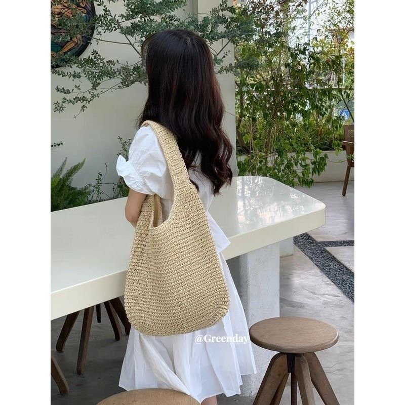 สไตล์เกาหลีใหม่กระเป๋าสาน กระเป๋าถัก hobo BAG ทรงย่าม มัซับใน(จัดส่งจากประเทศไทย)