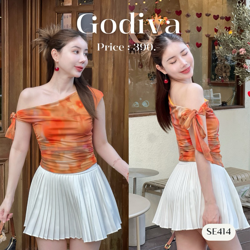 SE414 l GODIVA เสื้อปาดไหล่รมควัน ผูกไหล่ ซับในทั้งตัว ใส่ได้ 2 ฝั่ง  Clothing Lady