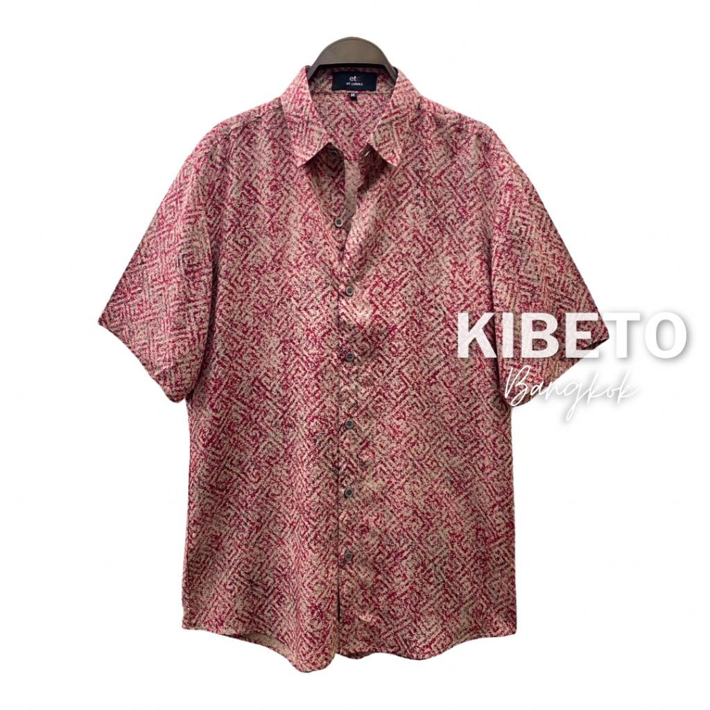 Kibeto เสื้อฮาวาย ลายกราฟฟิคเบลอ สีแดง ผ้าสปันเรยอน เนื้อนิ่ม ใส่สบาย M L XL 2XL 3XL
