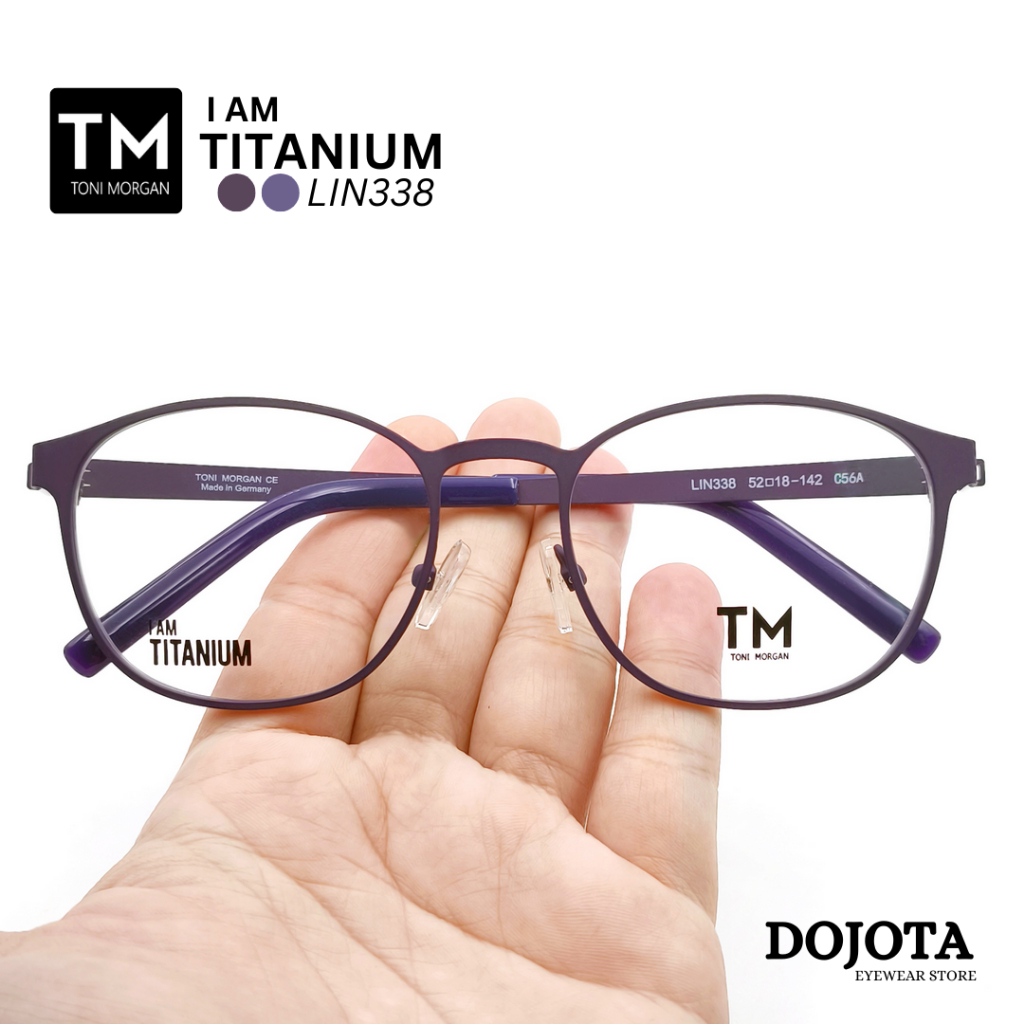 กรอบแว่นสีม่วง ไทเทเนี่ยม Toni Morgan ทรงหยดน้ำ รุ่น LIN338 ม่วง VIOLET MATT น้ำหนักเบา ทนทาน