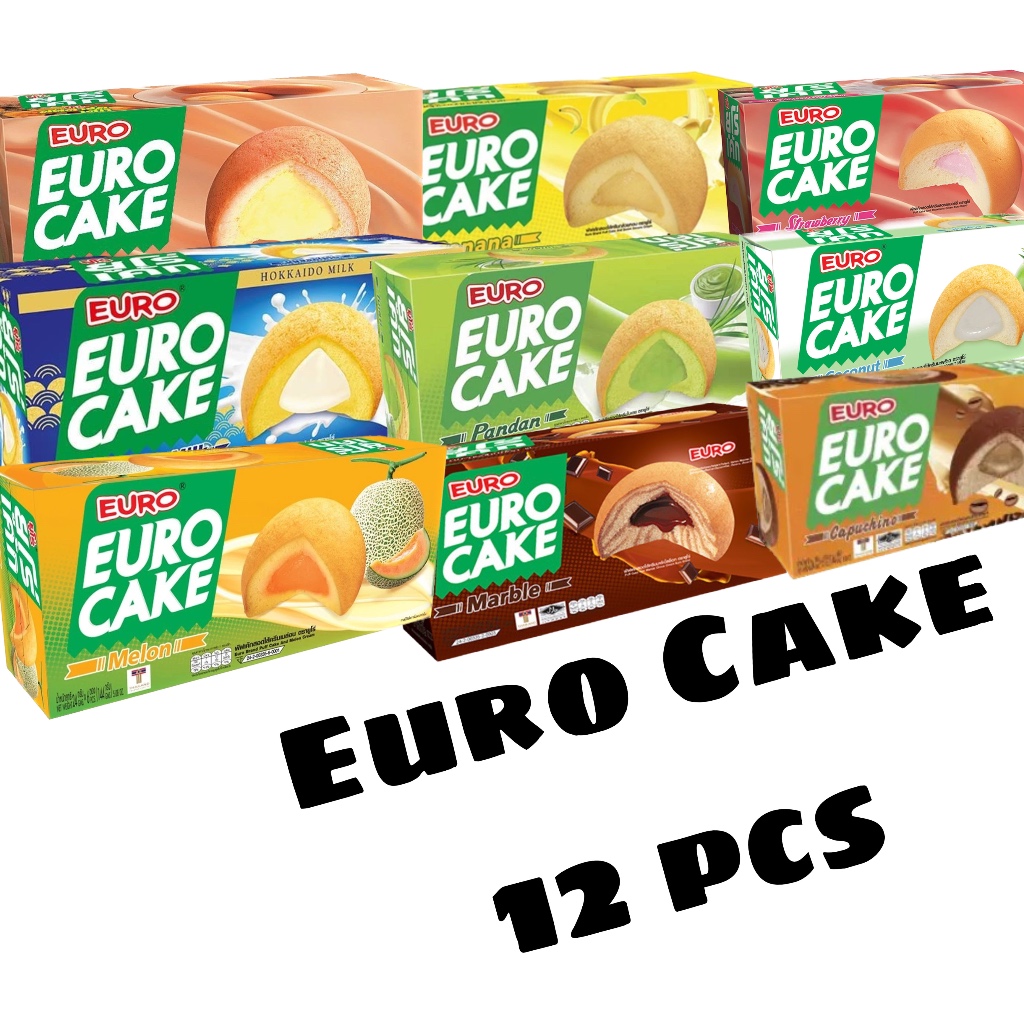 Euro ยูโร่เค้ก คัสตาร์ดเค้ก ยกกล่อง 12 ห่อ คัสตาร์ด มะพร้าว นมฮอกไกโด ช็อคโกแลต เมล่อน กล้วย