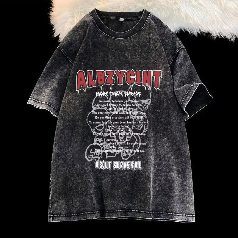 เสื้อฟอกวินเทจผู้หญิงเท่ๆ oversize ผ้าฝ้าย 100%เสื้อผ้าแฟชั่นสไตล์เกาหลี สไตล์ฮิปฮอป เสื้อยืดคู่กับแฟนไซร์ใหญ่ชายหญิง thumbnail 3