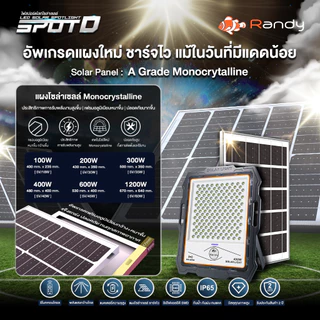 คุณภาพดีกว่าทุกรุ่น Randy ไฟโซล่าเซลล์ LED Solar Light SLIM แอลอีดี สปอร์ตไลท์ โซลาร์เซลล์ พลังงานแสงอาทิตย์
