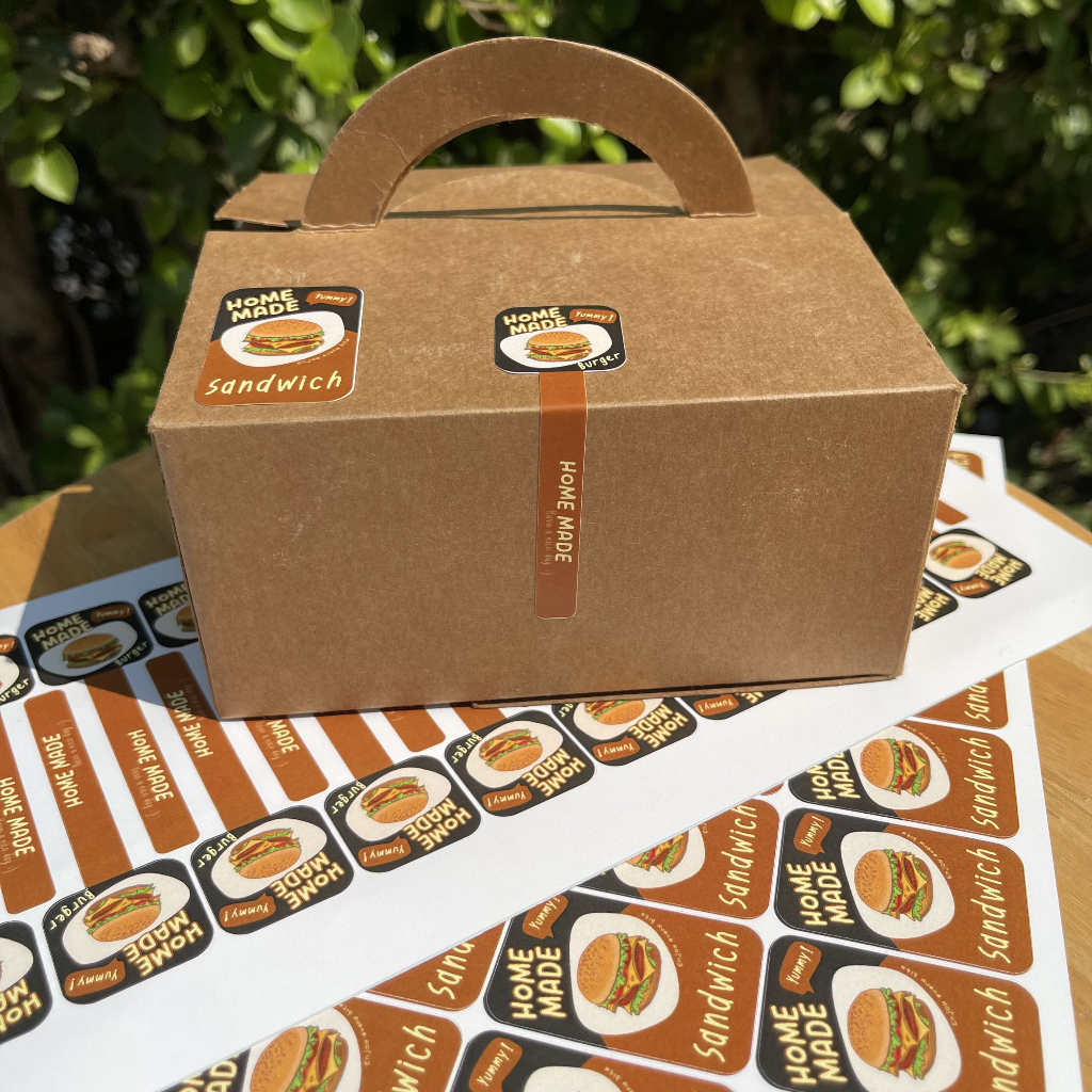 สติกเกอร์เบเกอรี่ สติกเกอร์ขนม Bakery ติดขนม บราวนี่ แซนวิช คุกกี้ เบอร์เกอร์ ครัวซองต์ B22