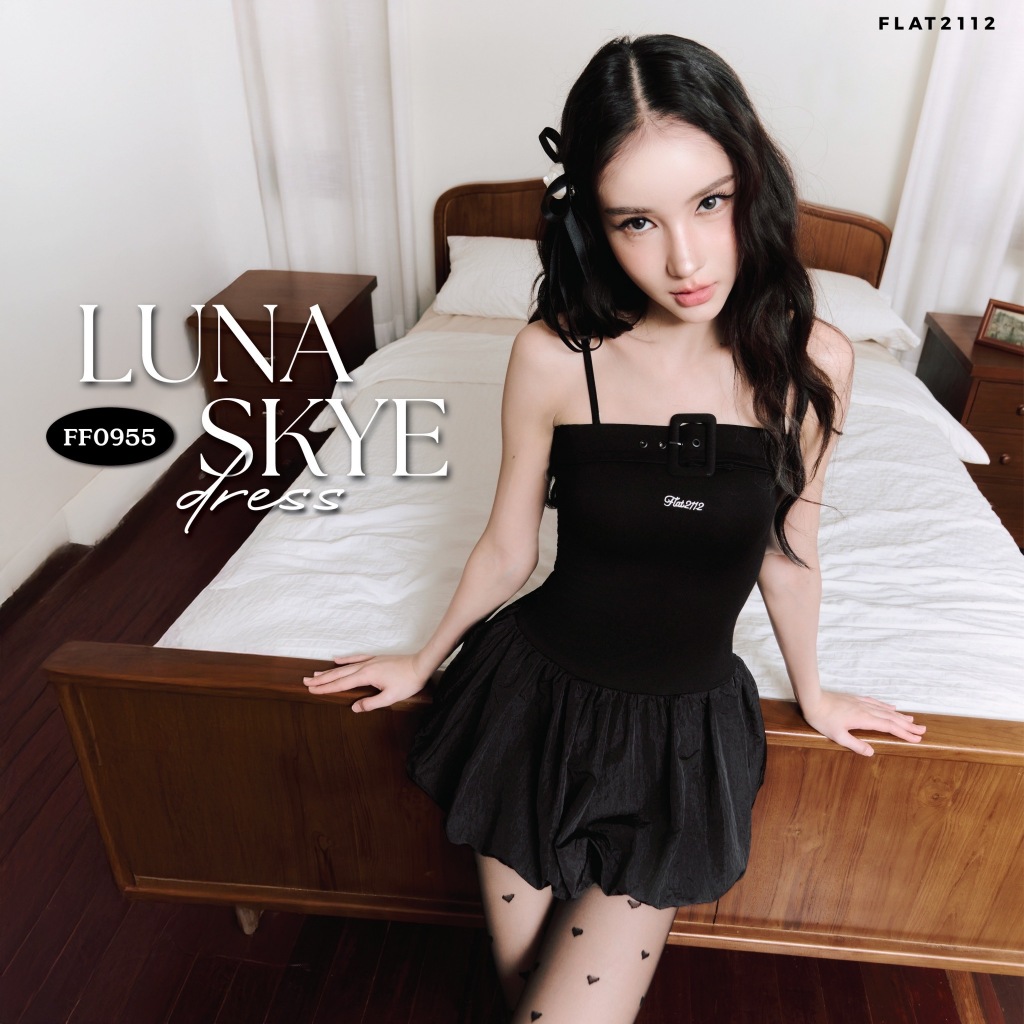 FLAT2112 FF0955 : LUNA SKYE DRESS มินิเดรสสายเดี่ยว มินิเดรสกระโปรงบอลลูน ชุดออกงาน