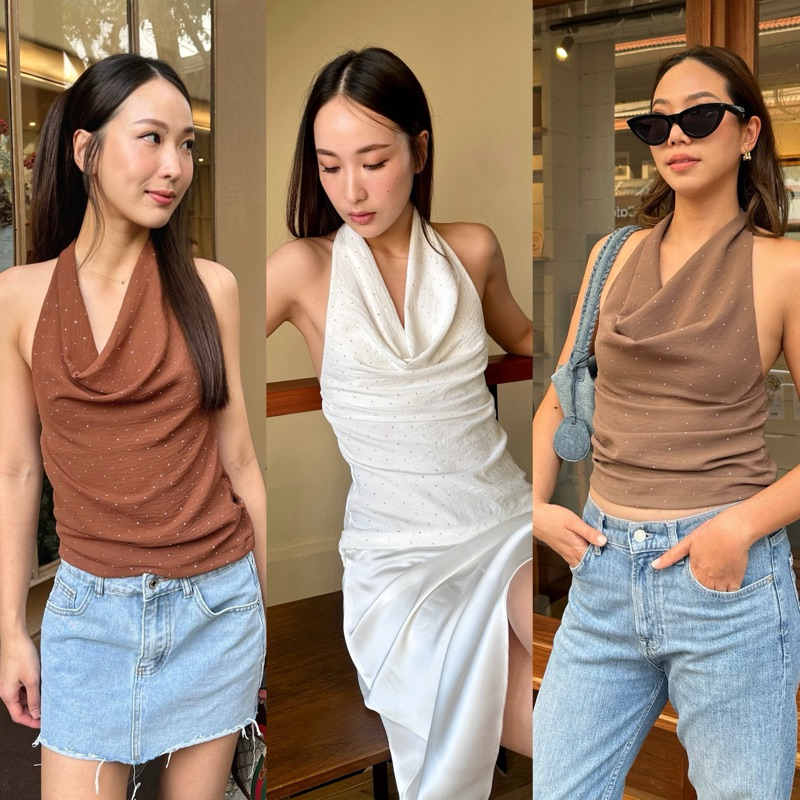 Smd015 - Aimee halter top เสื้อคล้องคอสม้อคหลังซิปข้าง