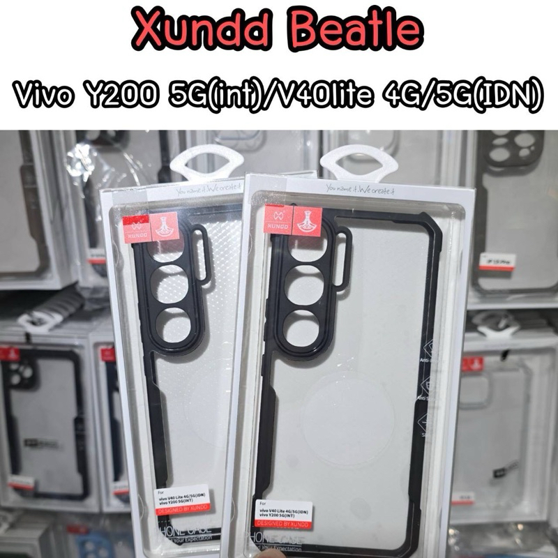(( พร้อมส่ง)) เคสXUNDDแท้💯%  Vivo Y200 5G/Vivo V40lite 4G/5Gเคสแบบกันกระแทกหลังใส ขอบข้างนิ่มสีดำ