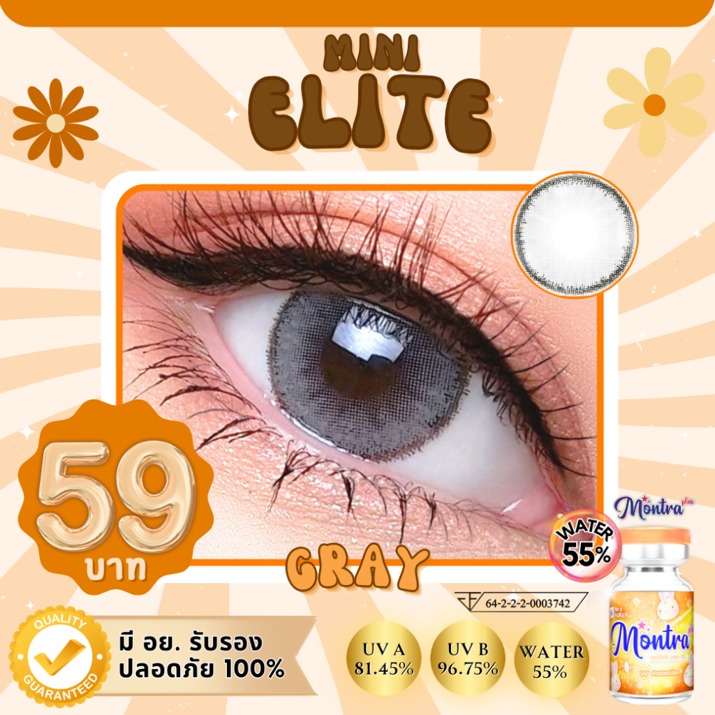 Mini Elite แสงเลนส์สีเทาอมฟ้า ตัดขอบดำ สวยแบบหวานซ่อนเปรี้ยว จะหวานก้ได้ จะเปรี้ยวก็ดี