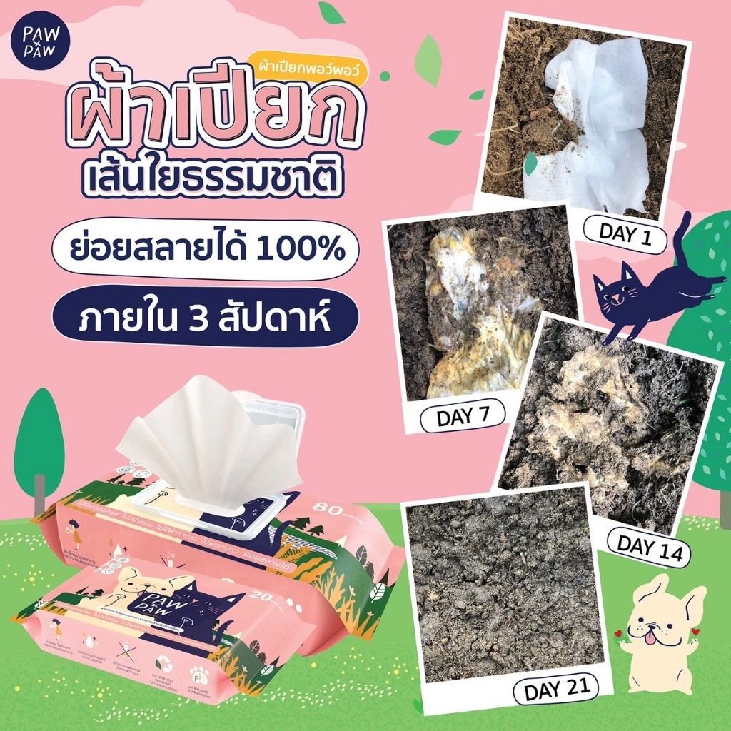 [3แพคใหญ่] พอว์พอว์ ผ้าเปียกสัตว์เลี้ยง เส้นใยธรรมชาติ อ่อนโยน สุนัข แมว (80 แผ่น) PAWxPAW ผ้าเปียกพอว์พอว์ - รูปที่ 4