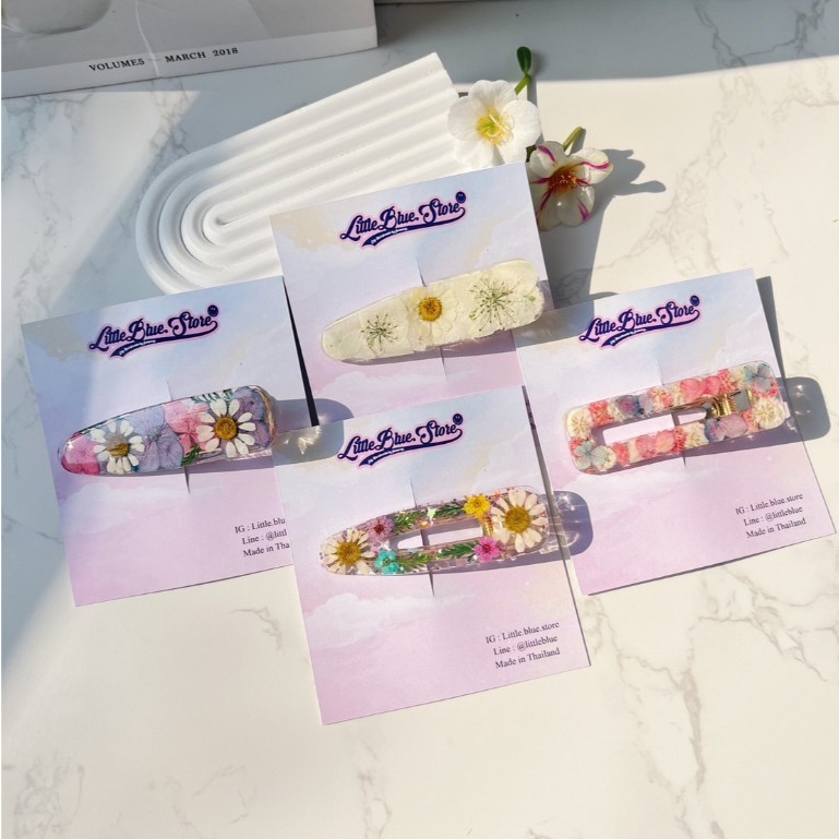 Hair Clip -( 1ชิ้น) กิ๊บติดผม ลายดอกไม้  ดอกไม้แห้ง งานเรซิ่น Hand made/ชิ้น