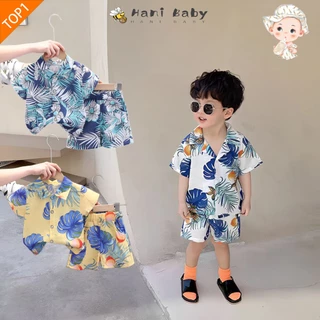 ชุดเสื้อฮาวาย ชุดเสื้อเชิ้ตเด็ก เสื้อ +กางเกง ลายสวย ผ้านิ่ม ใส่เที่ยวสวยมากๆ ไซส์80-160