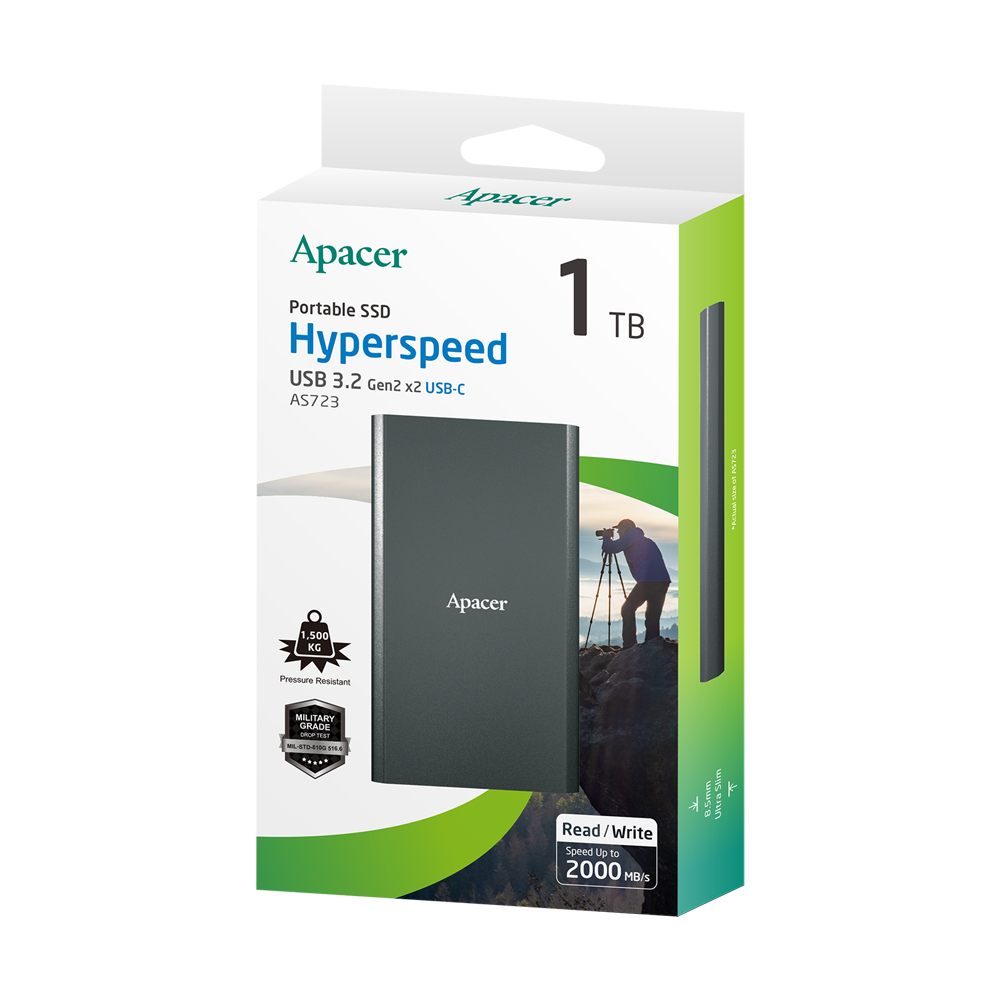 Apacer AS723 1TB Titanium Black RP Portable SSD USB 3.2 Gen2 AS723 1TB Titanium Black RP